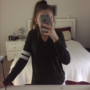 Pink republic olive green shirt with white stripes